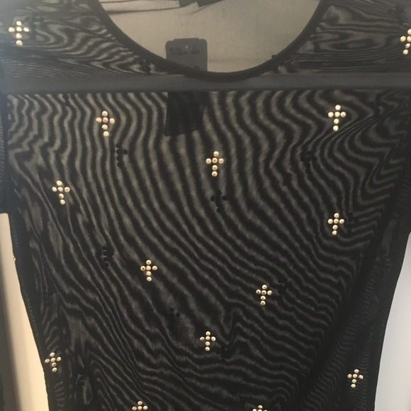 Shine Bright in this Gold Cross Embellished Black Mesh Top - Brand New w… - Picture 4 of 9